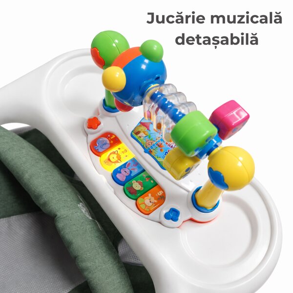 Balansoar pentru bebelusi Kidizi Rumi verde cu 3 pozitii de inclinare – tavita si jucarie detasabile, utilizare de la nastere