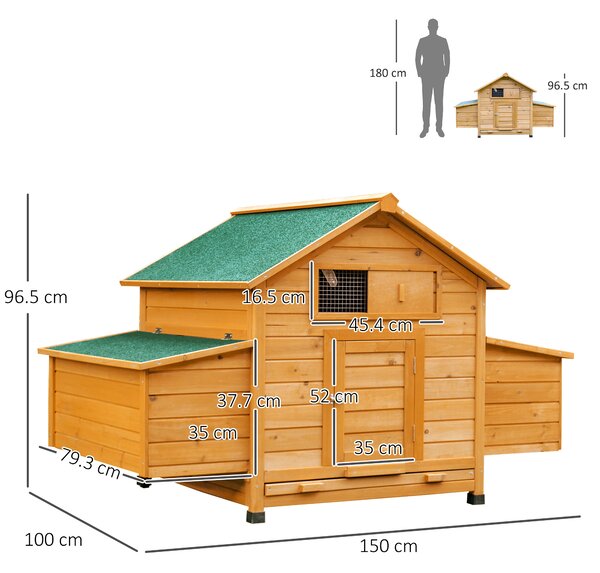 PawHut Cotet Cusca pentru Gaini Impermeabil de Gradina in Lemn 150x100x96.5 cm | Aosom Romania