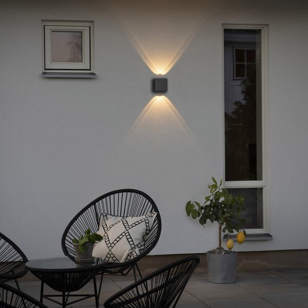 Konstsmide Aplică LED de exterior Chieri, 4 fluxuri, antracit, Gri, Metal, Modern, Perete unghiular