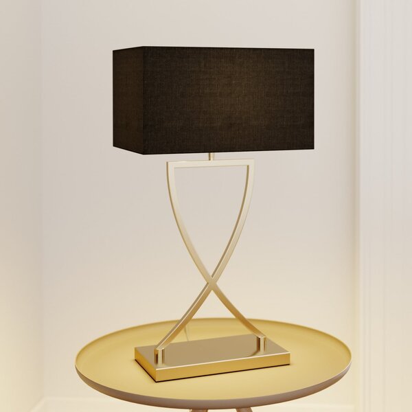 Lucande Lampă de masă Evaine, alamă/negru, 66 cm, E27, Negru, Camera de zi / sufragerie, Metal, Modern