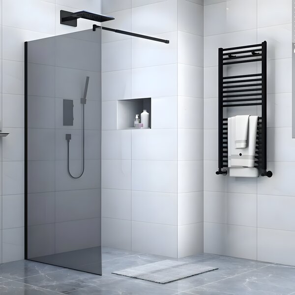 Paravan Dus Walk-In Una 70x195cm, Sticla Fumurie 8mm, Profil Aluminiu Negru