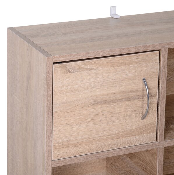 Biblioteca HOMCOM cu 3 Rafturi , 4 Compartimente si 2 Usi Basculante din Lemn Natural 61.5x29.5x80cm | Aosom Romania
