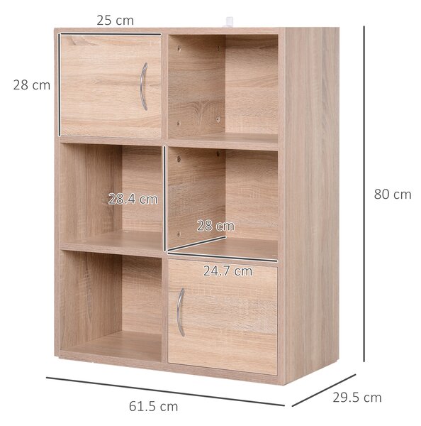 Biblioteca HOMCOM cu 3 Rafturi , 4 Compartimente si 2 Usi Basculante din Lemn Natural 61.5x29.5x80cm | Aosom Romania