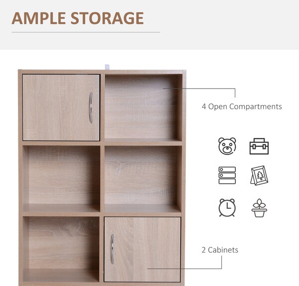 Biblioteca HOMCOM cu 3 Rafturi , 4 Compartimente si 2 Usi Basculante din Lemn Natural 61.5x29.5x80cm | Aosom Romania