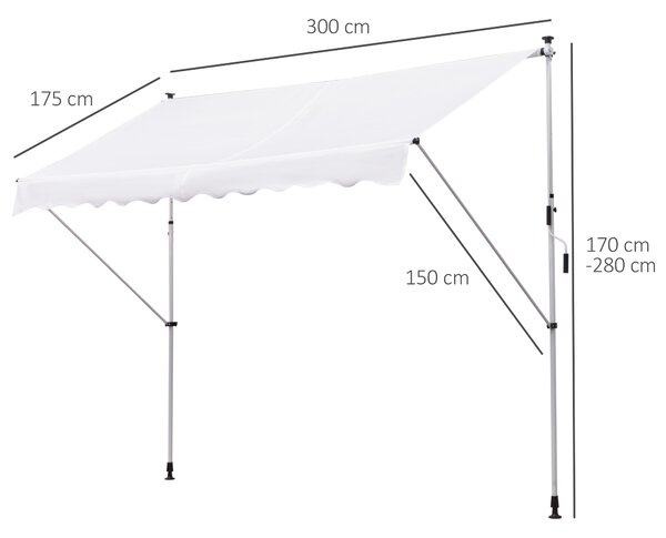 Outsunny Copertina de Perete cu Stâlpi de Sprijin, Protecție UV, Alba, 300x150 cm | Aosom Romania