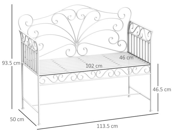 Bancuta cu 2 Locuri pentru Gradina Outsunny, Fier, Alb, 109.5x51x95.5cm | Aosom Romania