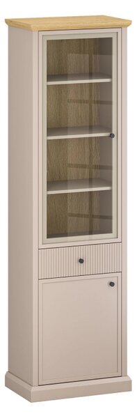 Vitrina IDELLO, taupe/stejar, PAL laminat, cu iluminare LED, 60x38x204
