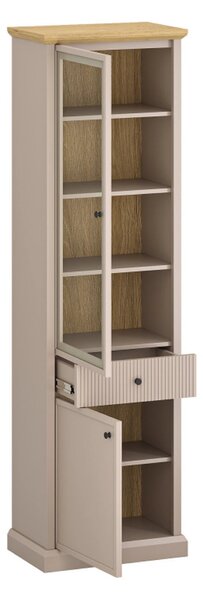 Vitrina IDELLO, taupe/stejar, PAL laminat, cu iluminare LED, 60x38x204