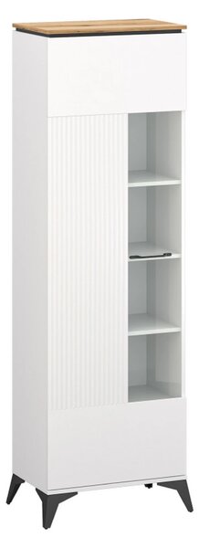 Vitrina VELUTTO, alb/stejar, PAL, cu iluminare LED, 67x44x203 cm