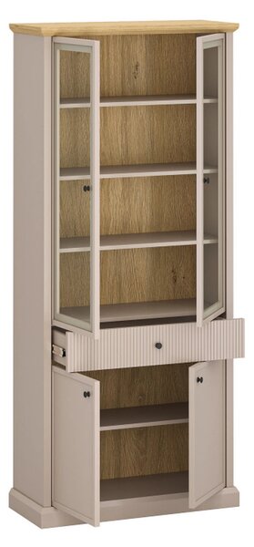 Vitrina IDELLO, taupe/stejar, PAL laminat, cu iluminare LED, 93x39x206