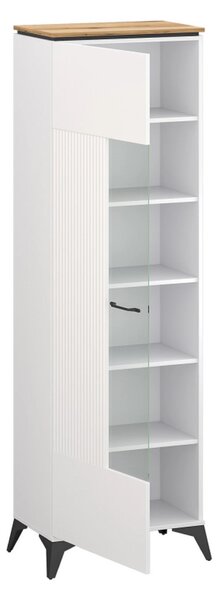 Vitrina VELUTTO, alb/stejar, PAL, cu iluminare LED, 67x44x203 cm