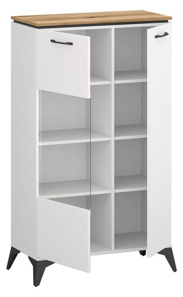Vitrina VELUTTO, alb/stejar, PAL, cu iluminare LED, 86x44x142 cm