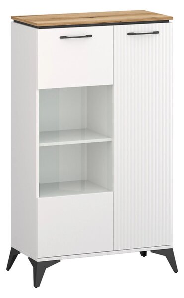 Vitrina VELUTTO, alb/stejar, PAL, cu iluminare LED, 86x44x142 cm