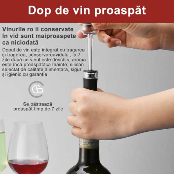 Tirbuson Electric pentru Vin, Set Complet Negru cu Aerator, Dop Vid și Tăietor Folie