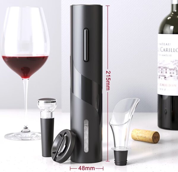Tirbuson Electric pentru Vin, Set Complet Negru cu Aerator, Dop Vid și Tăietor Folie