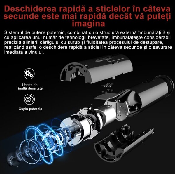 Tirbuson Electric pentru Vin, Set Complet Negru cu Aerator, Dop Vid și Tăietor Folie