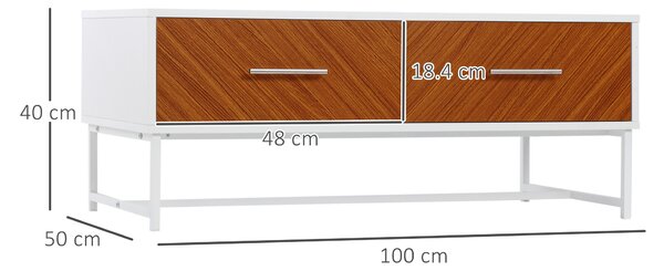 HOMCOM Măsuță de Cafea Modernă, Masă de Cocktail Rectangulară cu Sertare și Compartiment de Depozitare Deschis, 100x50x40cm | Aosom România