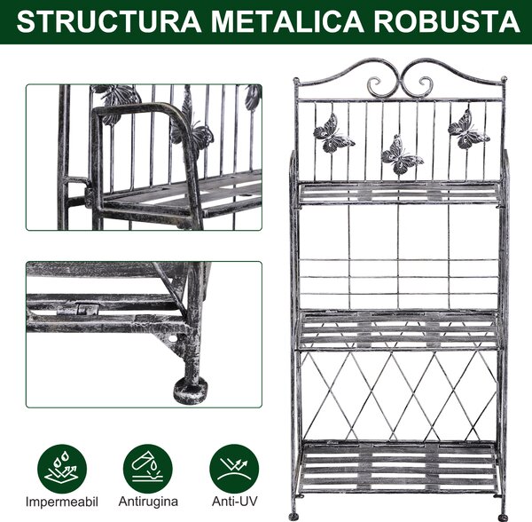 Outsunny Rafturi pentru Plante cu 3 Nivele, Suport Ghivece pentru Grădină, Balcon, Interior, 44x25x96 cm, Gri Argintiu | Aosom Romania
