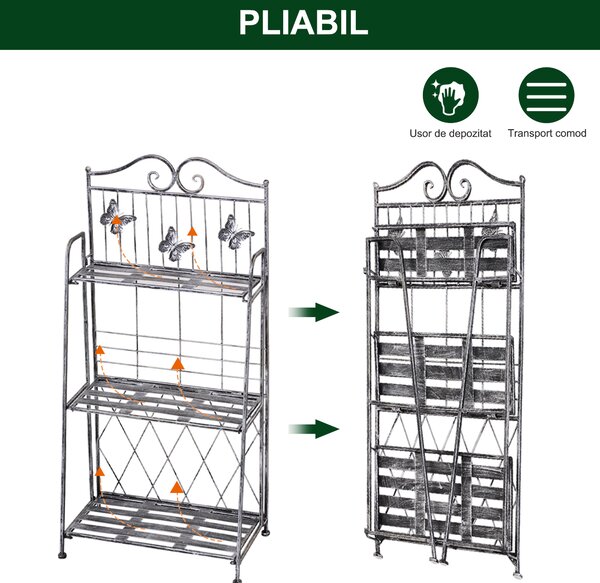 Outsunny Rafturi pentru Plante cu 3 Nivele, Suport Ghivece pentru Grădină, Balcon, Interior, 44x25x96 cm, Gri Argintiu | Aosom Romania