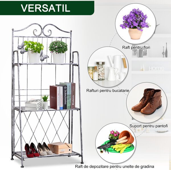Outsunny Rafturi pentru Plante cu 3 Nivele, Suport Ghivece pentru Grădină, Balcon, Interior, 44x25x96 cm, Gri Argintiu | Aosom Romania