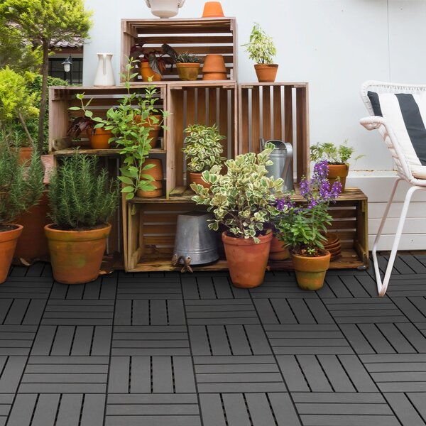 Outsunny Set 9 Cărămizi de Cuplat pentru Pavaj Terasă 30x30x2cm 0.81mq Negru | Aosom Romania