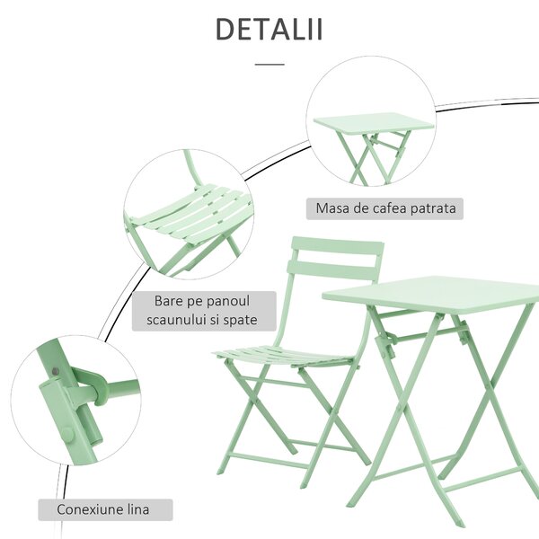 Outsunny Set Mobilier de Grădină Pliabil din Metal Verde Masă și Scaune pentru Spații Exterioare și Terasă Design Compact | Aosom Romania