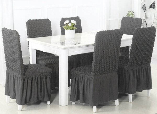 Set 6 huse de scaun, cu volane, Gri