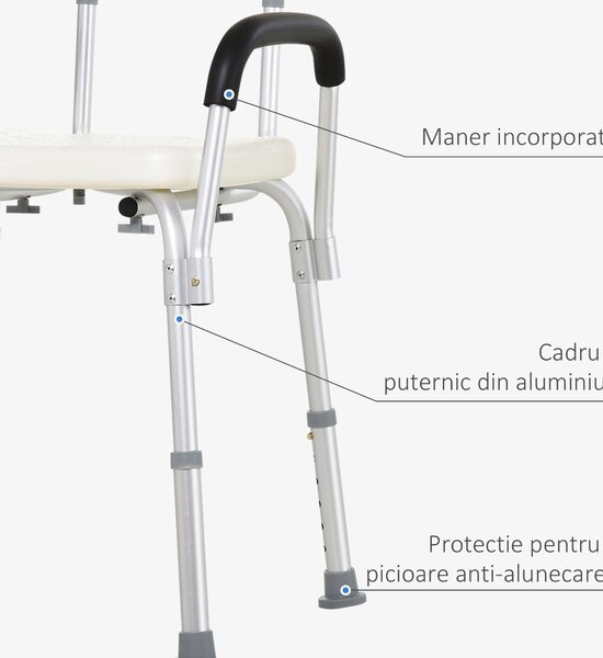 Scaun reglabil cu spatar de dus HOMCOM, 46,5x54x72,5-85 cm | Aosom Romania