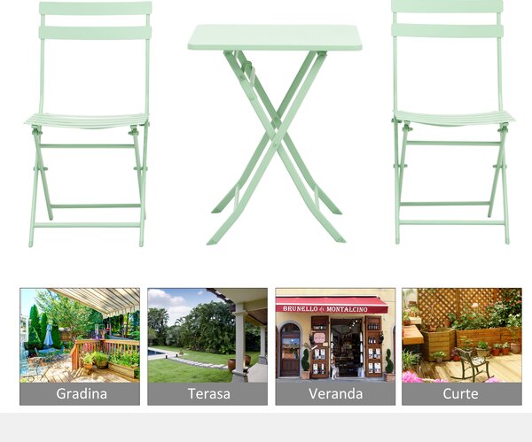 Outsunny Set Mobilier de Grădină Pliabil din Metal Verde Masă și Scaune pentru Spații Exterioare și Terasă Design Compact | Aosom Romania