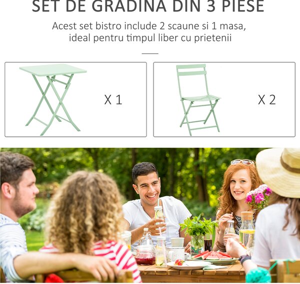Outsunny Set Mobilier de Grădină Pliabil din Metal Verde Masă și Scaune pentru Spații Exterioare și Terasă Design Compact | Aosom Romania