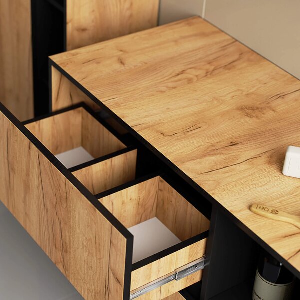 Dulap de baie Vambos W90 2SZ 2P (stejar artizanal + negru). Promo -13%. 1152113