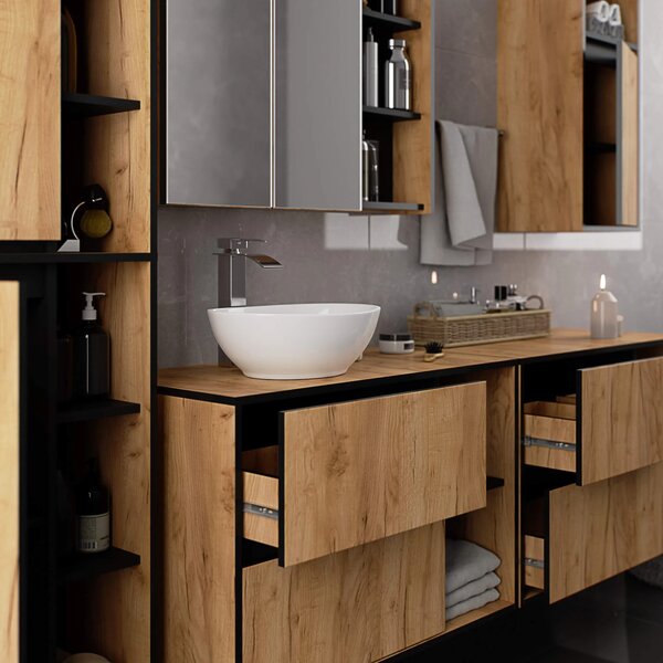 Dulap de baie Vambos W90 2SZ 2P (stejar artizanal + negru). Promo -13%. 1152113