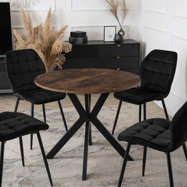 Masă de sufragerie (pentru 4 persoane) Loren 80 (stejar rustic + negru). Promo -19%. 1156929