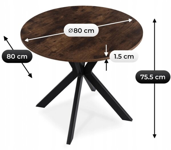 Masă de sufragerie (pentru 4 persoane) Loren 80 (stejar rustic + negru). Promo -19%. 1156929