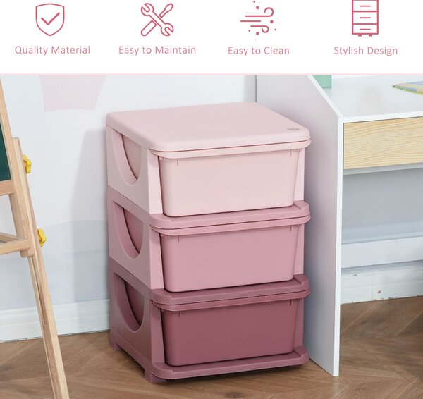 Comoda pentru depozitare, Organizare, pentru camera copilului, din PP sigur si netoxic 37x37x56.5 nuante de roz HOMCOM | Aosom Romania