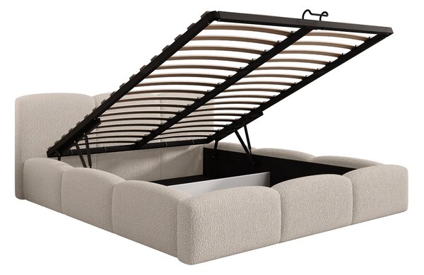 Pat tapițat Marios 180x200 cu ladă depozitare - bej boucle Quelle 03
