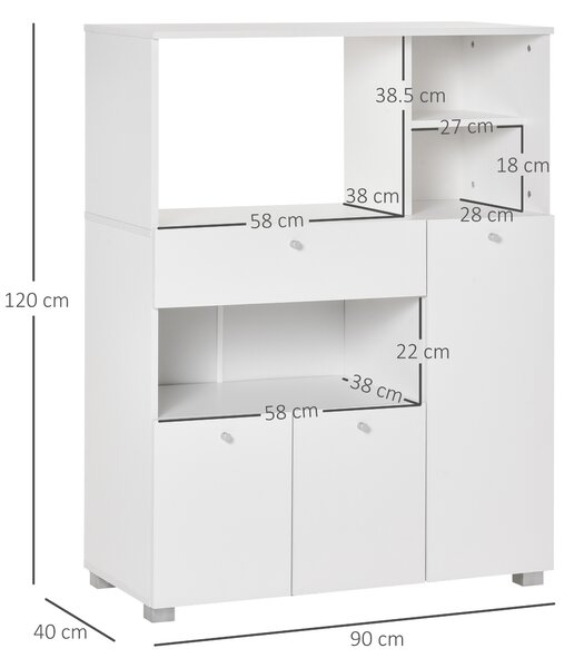 Dulap de bucatarie cu 3 compartimente si sistem de prindere de perete, PAL alb, 90x40x120cm HOMCOM | Aosom Romania
