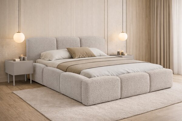 Pat tapițat Marios 180x200 cu ladă depozitare - bej boucle Quelle 03