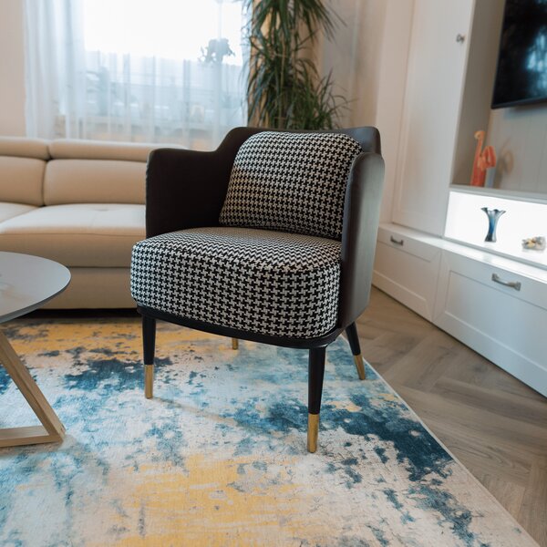 KONDELA Fotoliu design, model alb-negru/ piele ecologică maro, EMREN