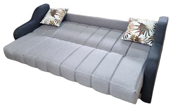 Canapea ALEX extensibila, 3 locuri, cu lada de depozitare, stofa gri inchis cu gri deschis, 220x90x90 Gri Inchis + Gri Deschis