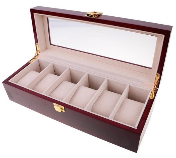 Cutie caseta din lemn pentru depozitare si organizare 6 ceasuri, model Premium