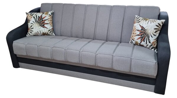 Canapea ALEX extensibila, 3 locuri, cu lada de depozitare, stofa gri inchis cu gri deschis, 220x90x90 Gri Inchis + Gri Deschis