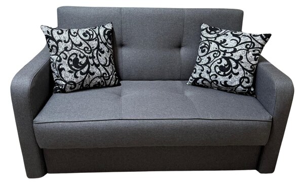 Canapea SAMY extensibila, 2 locuri, cu lada de depozitare, stofa gri, cadru metalic, 152x100x92 Gri, Stofa