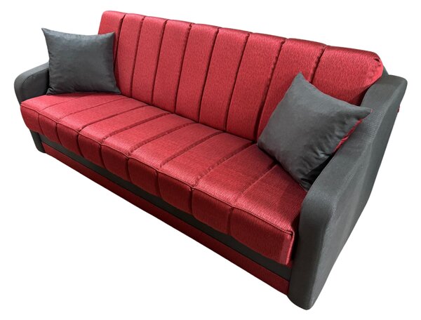 Canapea ALEX extensibila, 3 locuri, cu lada de depozitare, stofa catifelata maro cu rosu, 220x90x90 Maro + Rosu