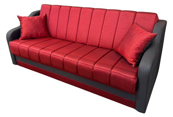 Canapea ALEX extensibila, 3 locuri, cu lada de depozitare, stofa catifelata maro cu rosu, 220x90x90 Maro + Rosu