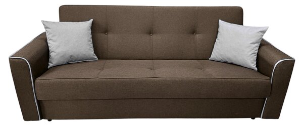 Canapea VERA extensibila, 3 locuri, lada de depozitare, stofa maro + gri, 225x90x90 Maro + Gri, Stofa