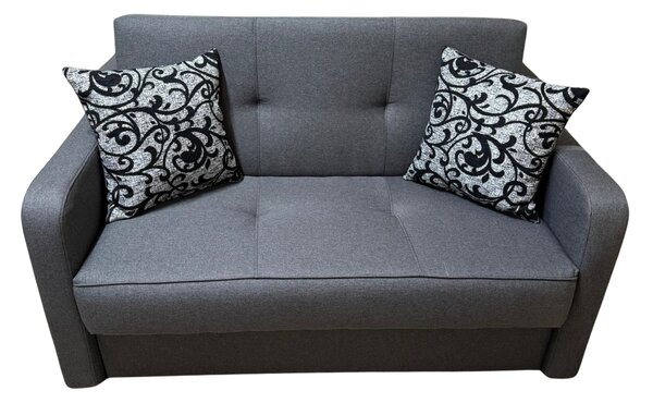 Canapea SAMY extensibila, 2 locuri, cu lada de depozitare, stofa gri, cadru metalic, 152x100x92 Gri, Stofa