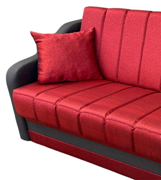 Canapea ALEX extensibila, 3 locuri, cu lada de depozitare, stofa catifelata maro cu rosu, 220x90x90 Maro + Rosu