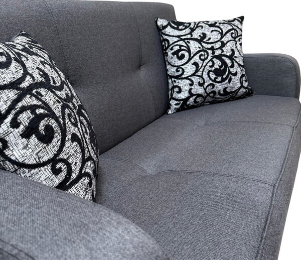 Canapea SAMY extensibila, 2 locuri, cu lada de depozitare, stofa gri, cadru metalic, 152x100x92 Gri, Stofa