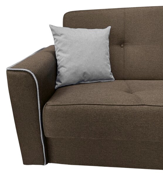 Canapea VERA extensibila, 3 locuri, lada de depozitare, stofa maro + gri, 225x90x90 Maro + Gri, Stofa